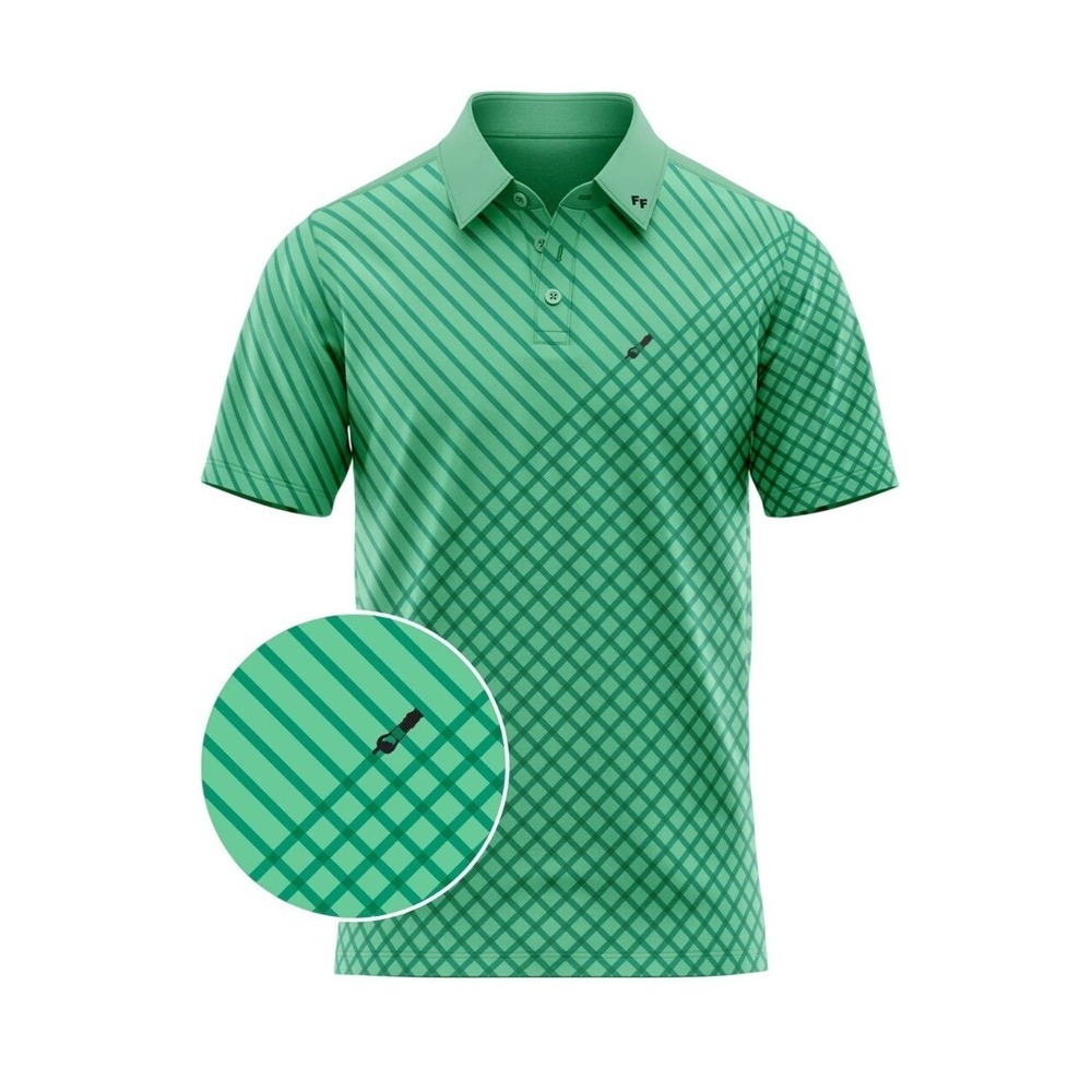 Fore Fathers Turf Dad Mens Green Geometric Golf Polo Shirt Short Sleeve Large